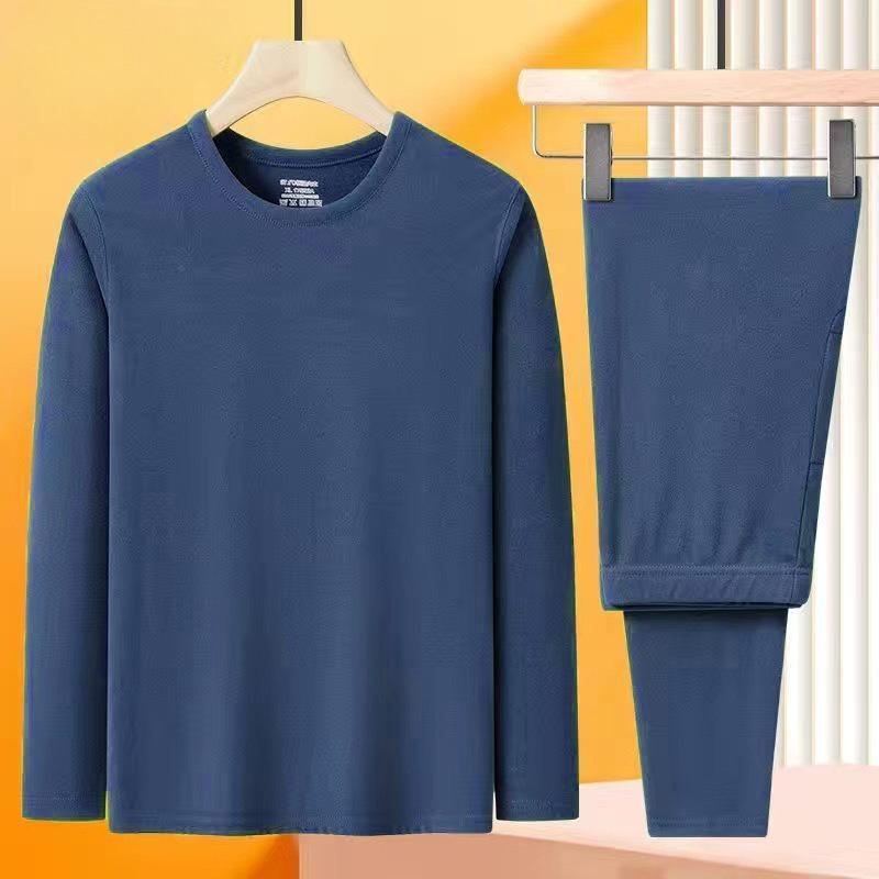 

-Потовщений для осені та зими чоловічий самозігрівальний двосторонній оксамитовий термокомплект 4XL темно-синього кольору