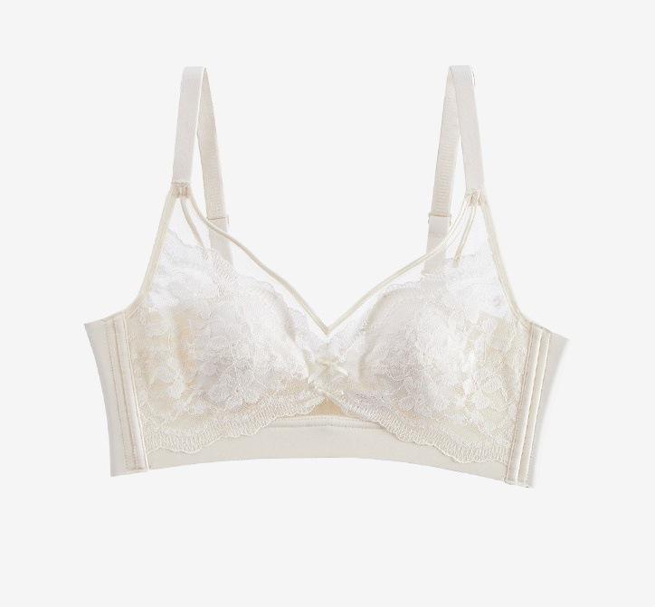 French Lace Rabbit Ear Cup Wireless Bra, Ultra-Thin Summer Bust Minimizer Side Gathering Women Bra