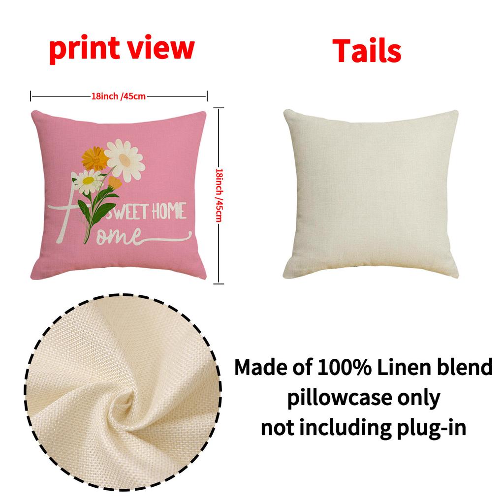 Pink Floral Set Sofa Pillow Cover Nordic Simple Versatile Linen Cushion New Car Cushion