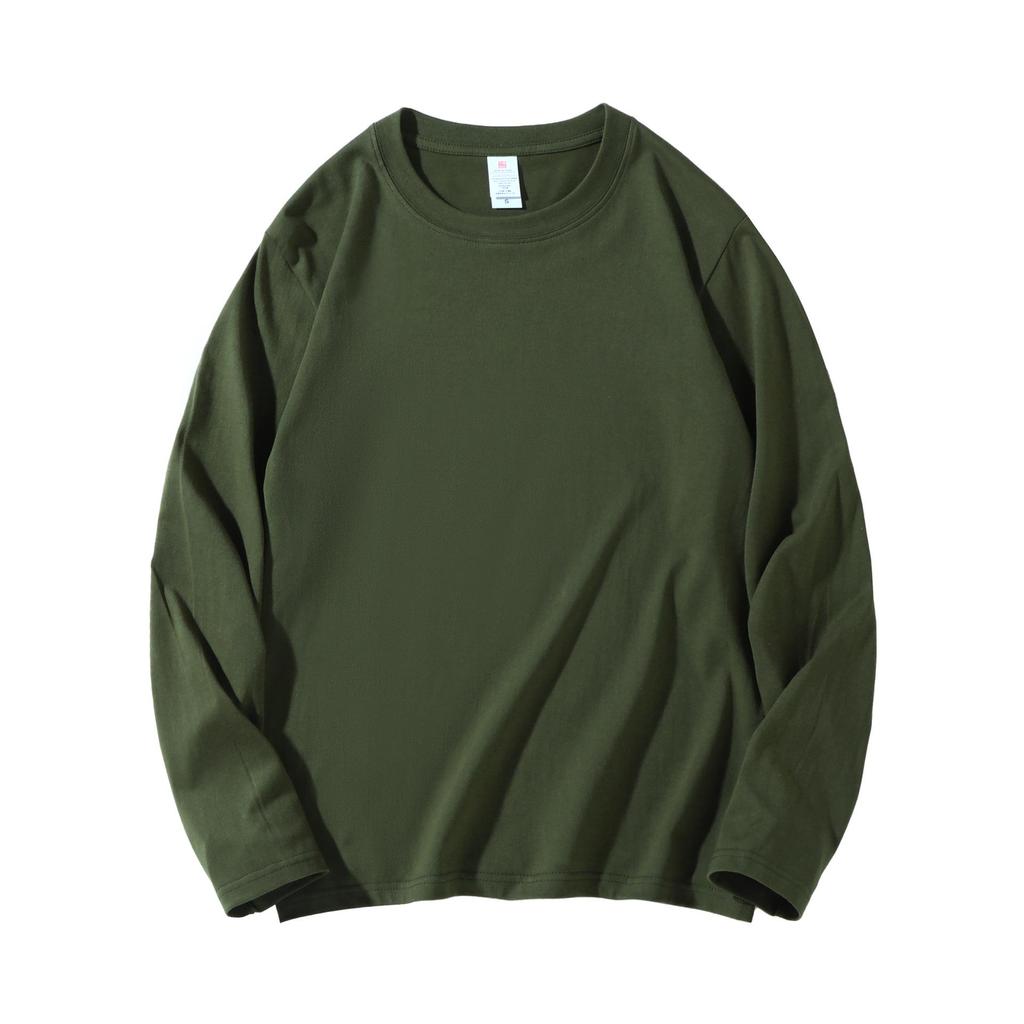 220g Heavyweight Pure Cotton Unisex Long Sleeve T-shirt - Loose Fit Solid Color Casual Sweatshirt
