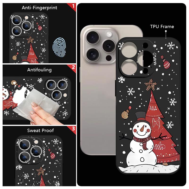 Christmas Snowman Pattern Lanyard Case For iPhone 17 15 16 Pro Max 12 13 14 Pro Max 16e Air 11 Shockproof Soft Strip Phone Cover