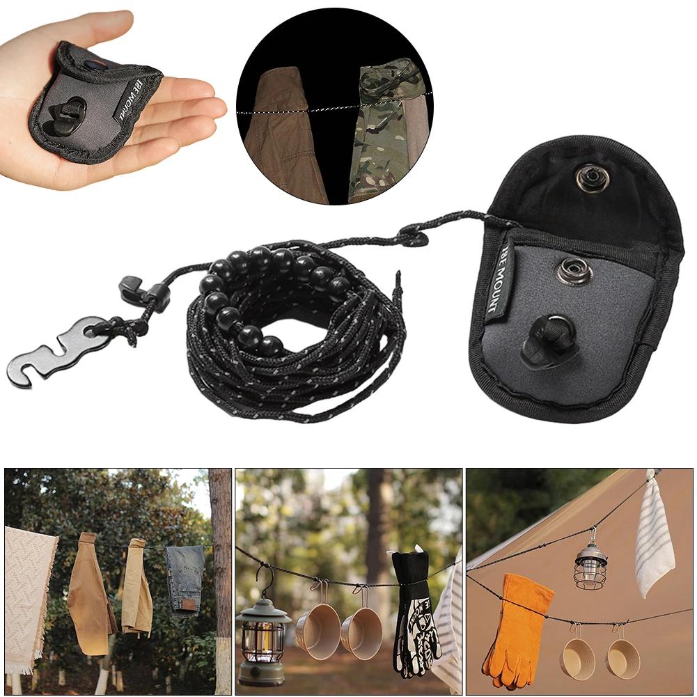 1-10Pcs Portable Outdoor Beads Clothesline with 12 Clips 3m Reflective Windproof Laundry Clothes Line Rope For Outdoor Camping