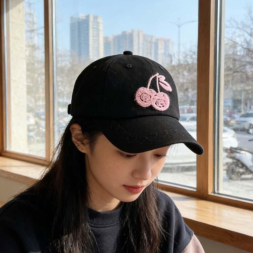 Korean Style Cherry Baseball Cap Sunscreen Sunshade Casquette Embroidered Peaked Hat Sports