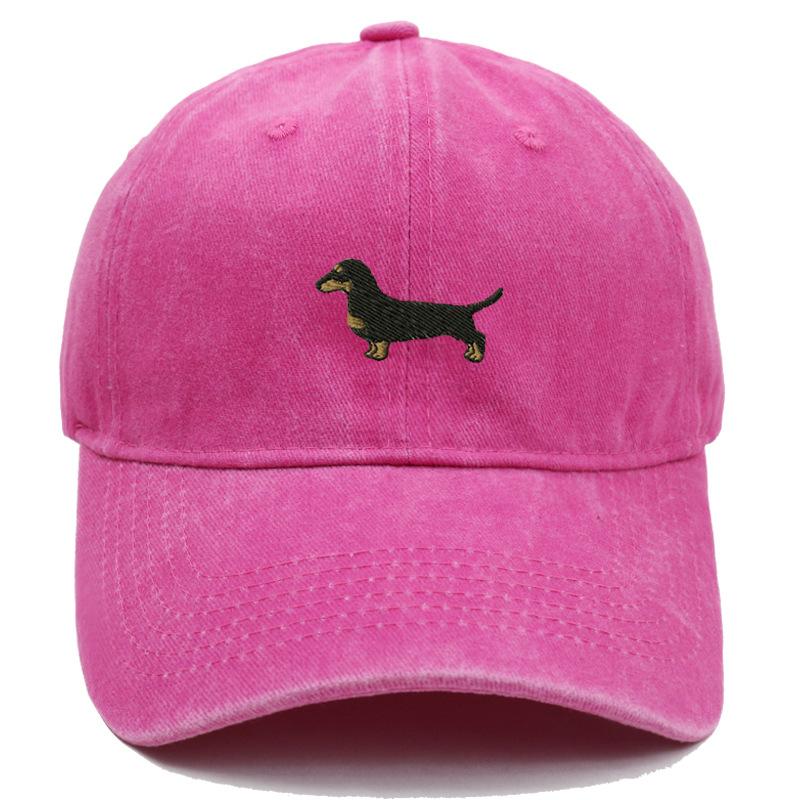 Pc Washed Dachshund Dog Embroidery Baseball Cap Unisex Adjustable Curved Brim Dad Hat Dog Lover Casual Sun Hat Pet Owner Gift