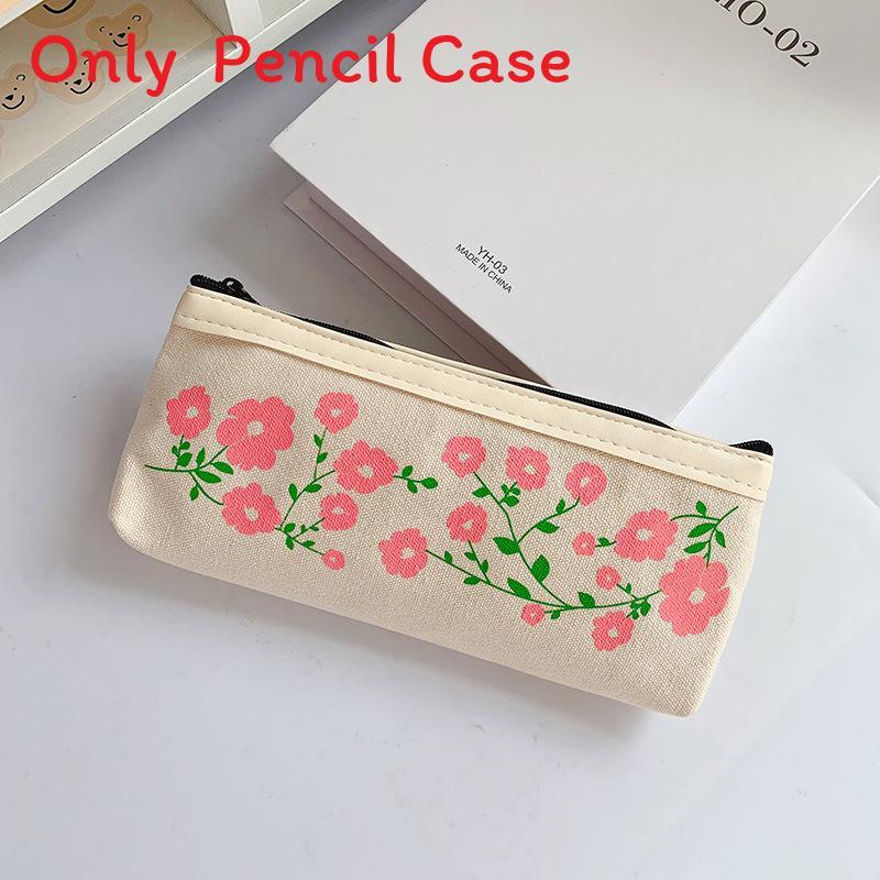 Bear And Rabbit Canvas Pencil Case With Large Capacity For Students And Girls