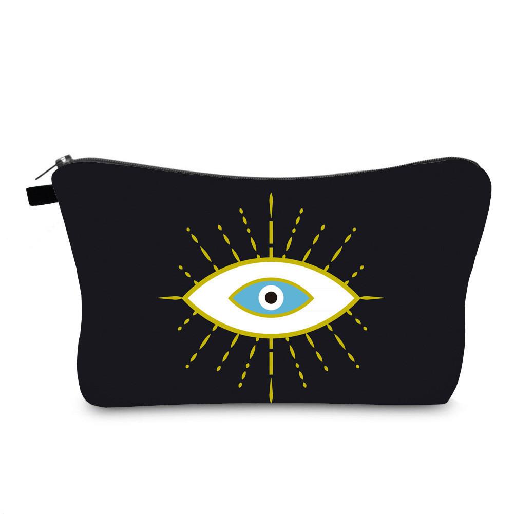 Evil Eye Print Makeup Bag Vintage Style Travel Storage Pouch Portable Hand Clutch Toiletry Bag
