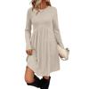 Women's Long-sleeved, Round-neck, High-waisted, Pocketed, Striped Dress