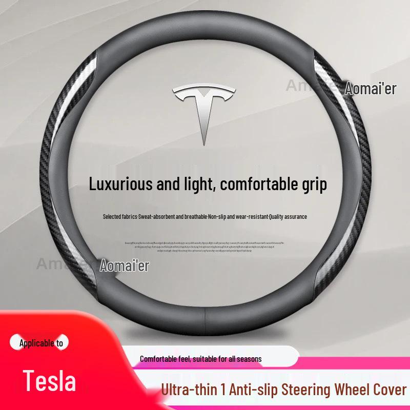 Tesla Steering Wheel Cover - Genuine Leather, Ultra-thin for Model 3 & Model Y