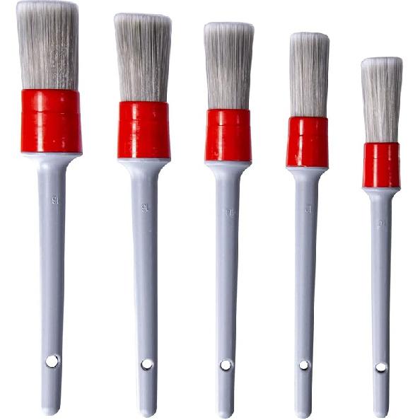 Detailing Brush Set - 5 Different Sizes Premium Natural Boar Hair Mixed Fiber Plastic Handle Automotive Detail Brushes for Cleaning Wheels, Engine,