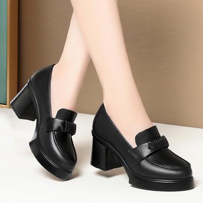 Mode High Heels Frühling Neu Dicke Absätze Mutter Schuhe Tiefer Ausschnitt Einzelne Schuhe Für Frauen Dicke Sohle Hosting Etikette Lederschuhe