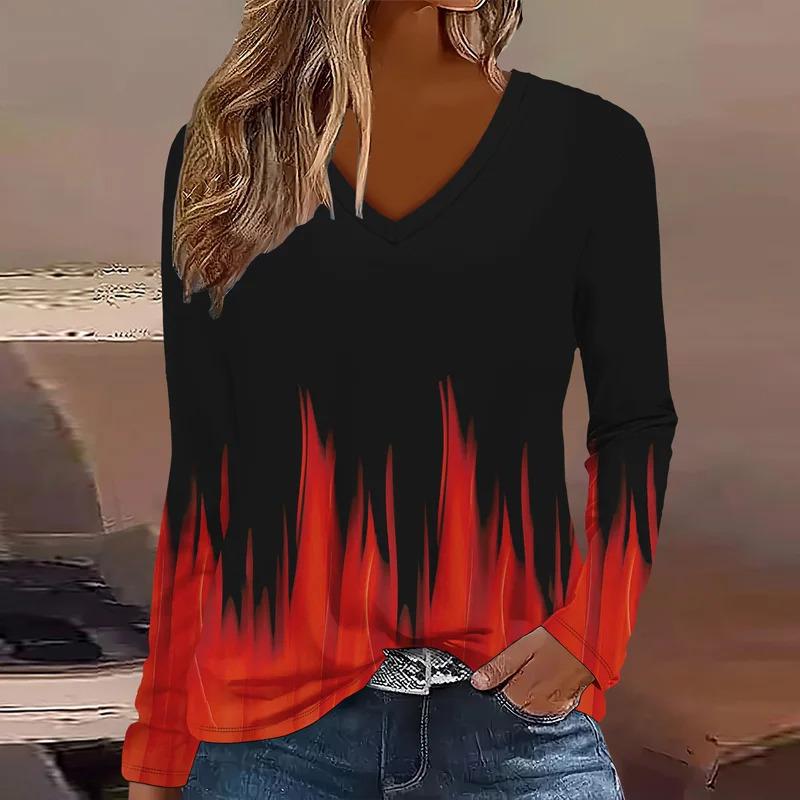 Plus Size European and American Fashion 2025 Women's Elegant V-neck Long Sleeve T-shirt