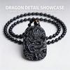 Natural Black Obsidian Chinese Dragon Pendant Jade Necklace Jewelry Amulet Lucky Mens Gift