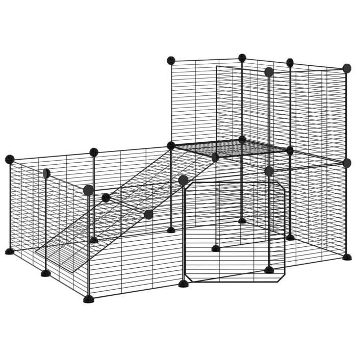 3114061 vidaXL Pet Cage with 20 Panels and Door Black 35x35 Cm