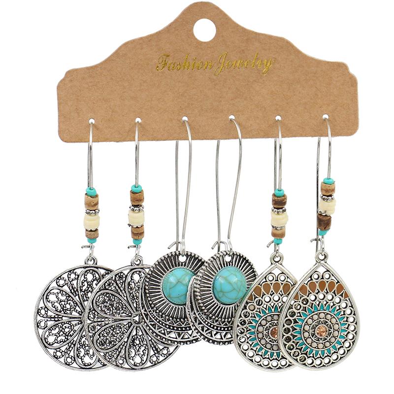 Antique Sliver-Plated Hollow Alloy Geometric Dangle Indian Earrings For Women Gypsy Zircon Boho Ethnic Leaf Bell Tassel Earring