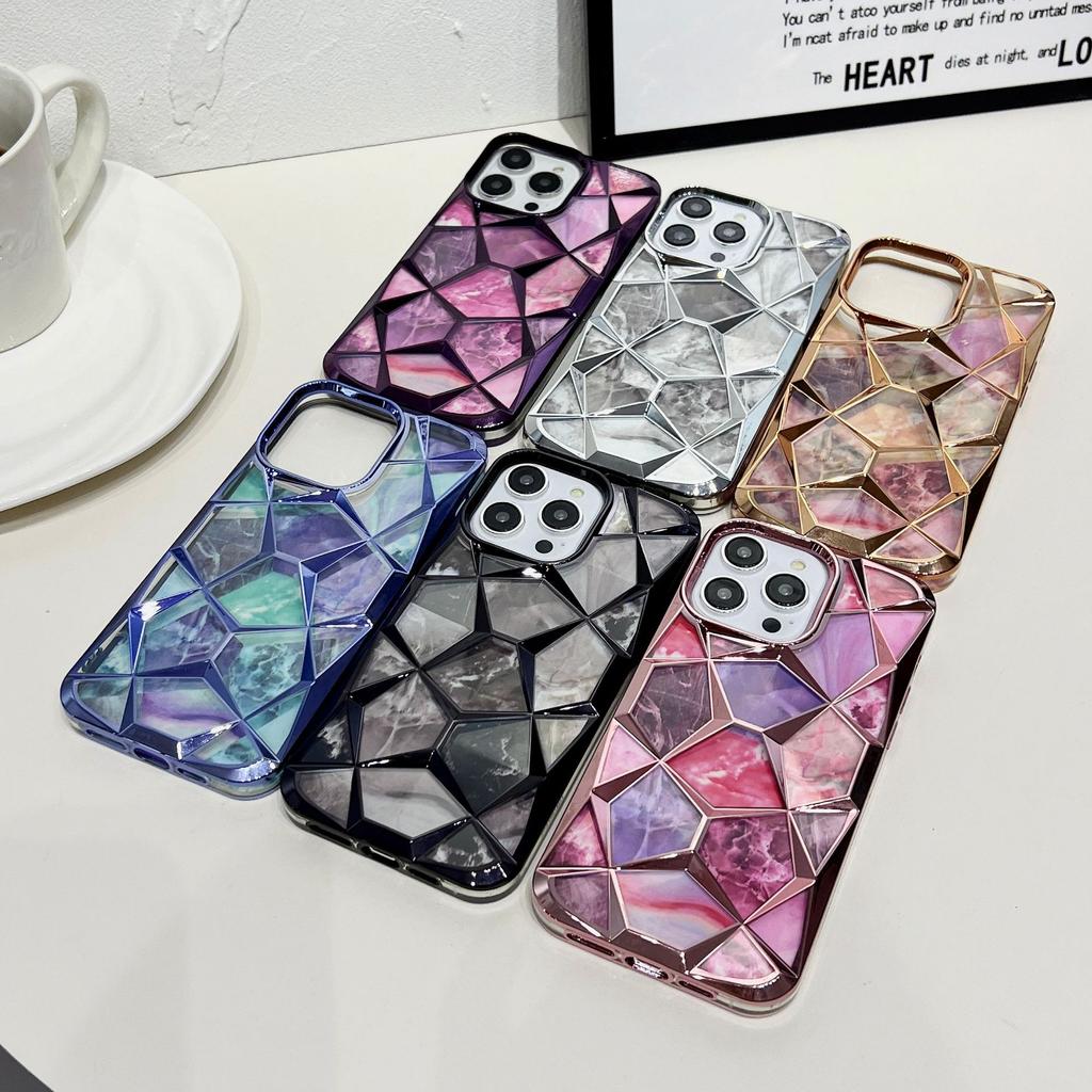 Applicable to iPhone15 electroplated marble mobile phone case Apple 14promax water cube 13 anti-drop 12 protective case