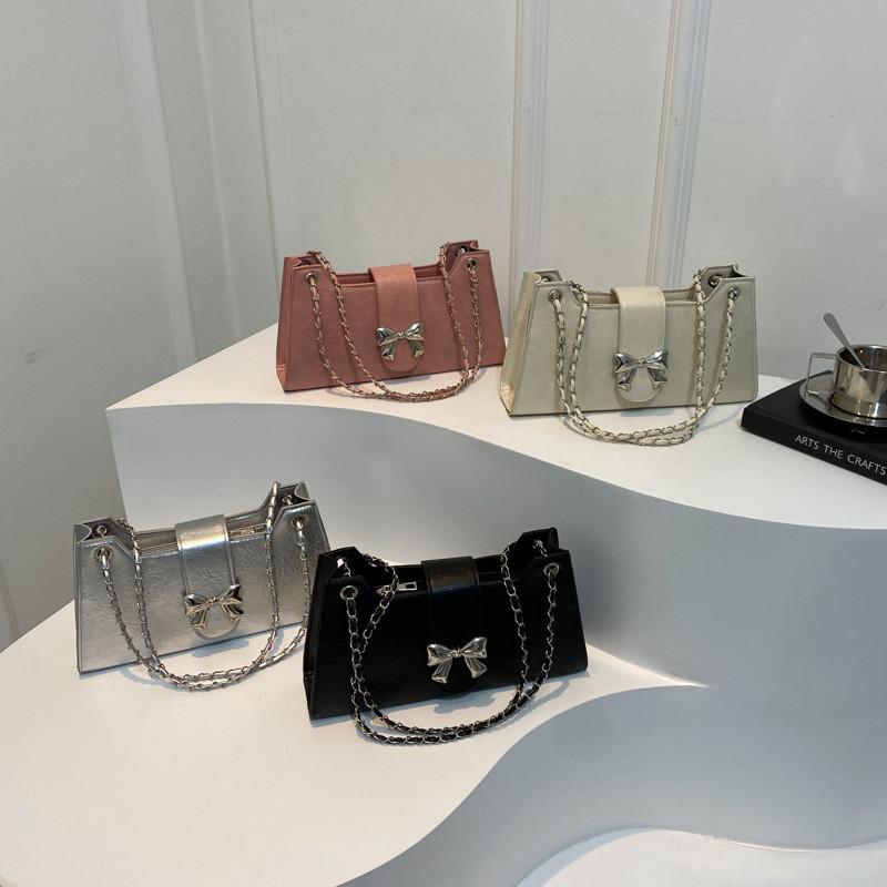 Elegant Butterfly Bow Small Square Bag Pu Leather Chain Shoulder Bag For Women 2024 Trend
