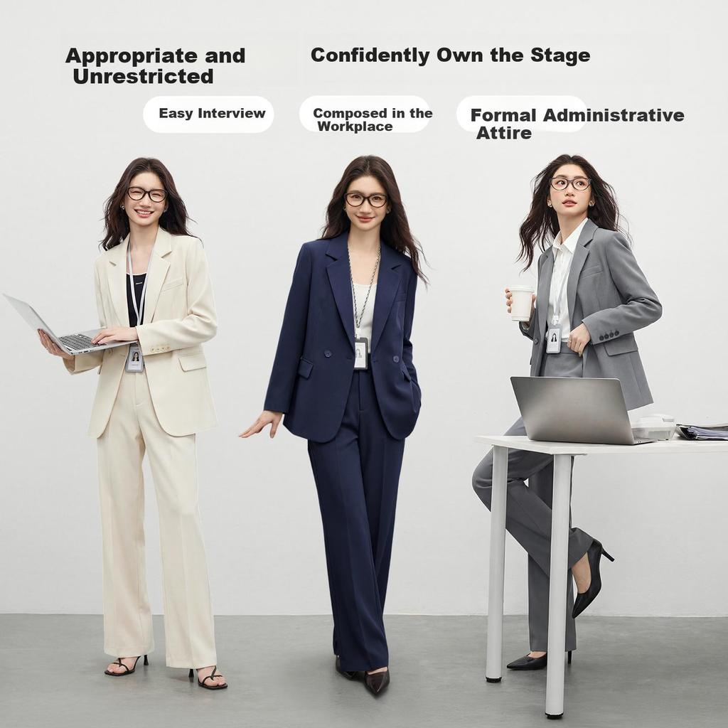 Sentubila Women's Professional Suit Set Spring Autumn Formal Blazer Wide-Leg Trousers Interview Two-Piece Set