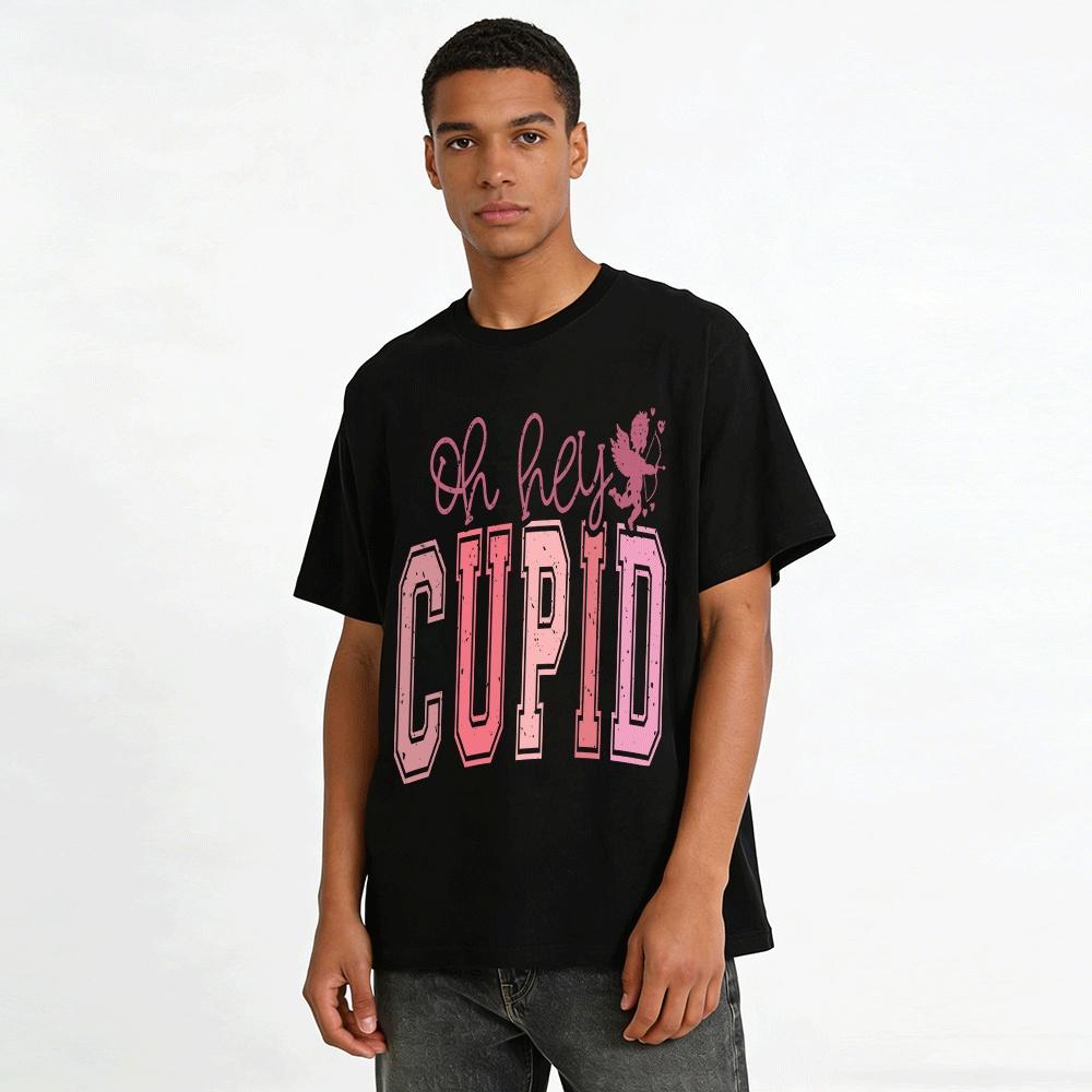 Oh Hey Cupid Valentine's Day Distressed Letter Print Casual Top Pure Cotton T-shirt