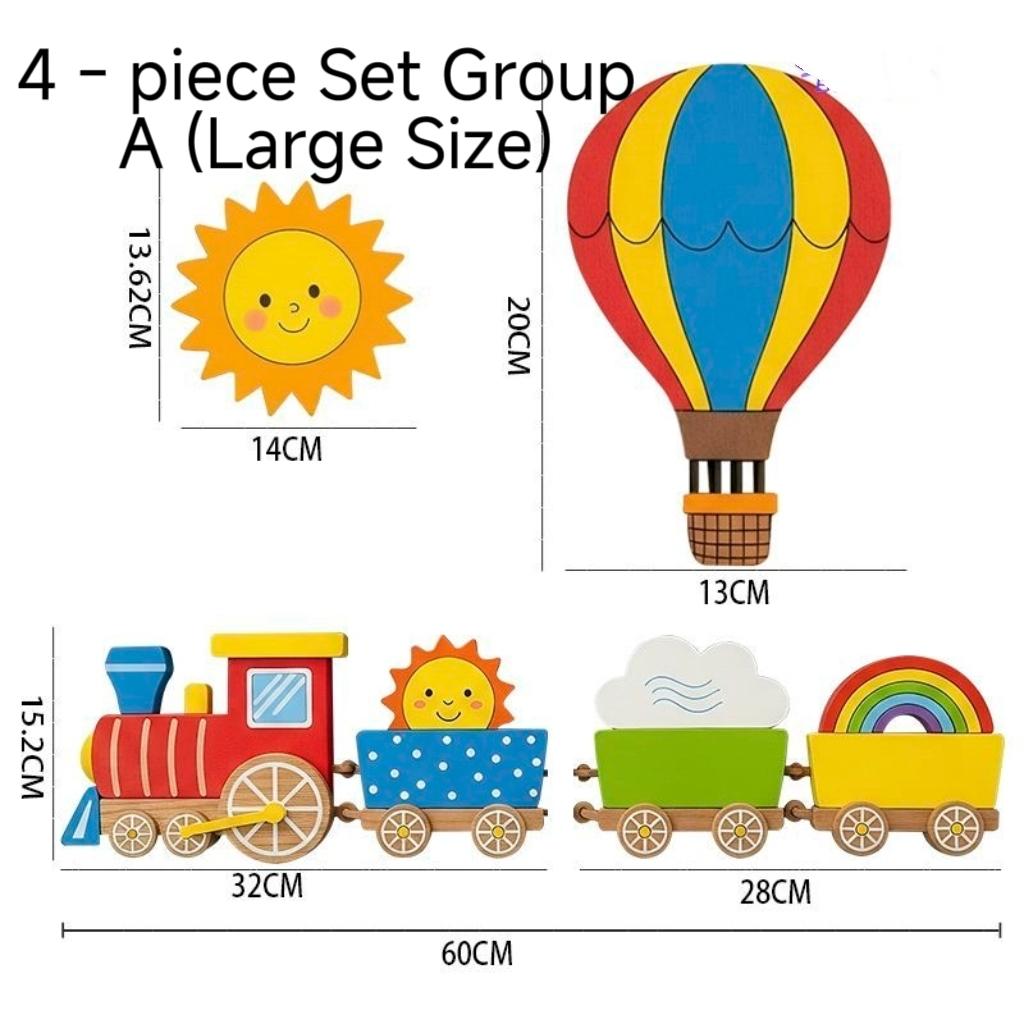 Cute Cartoon Train & Rainbow Wall Decor, Wooden Hanging Art for Kids Room