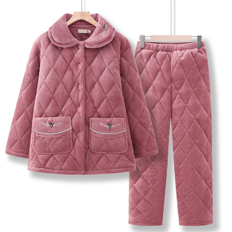 

Velvet Warm Winter Pajamas for Elderly Women: Grandma s Cozy Two-Piece Set L (up to 100 jin)