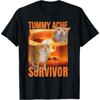 Huyarin Tummy Ache Survivor Cat Meme Funny Saying Cats Animals T-Shirt