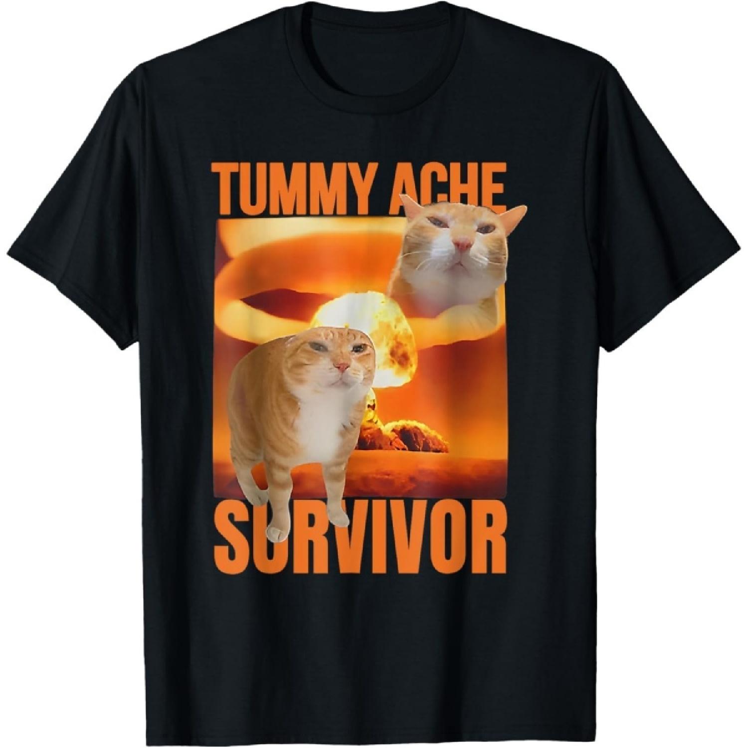 Huyarin Tummy Ache Survivor Cat Meme Funny Saying Cats Animals T-Shirt XXXXXL разноцветный