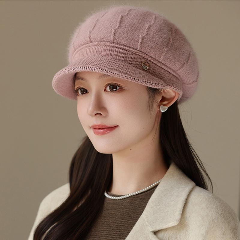 Middle-Aged and Elderly Thick Rabbit Fur Duck Tongue Beret Outdoor Windproof Mother Warm Knitted Cap