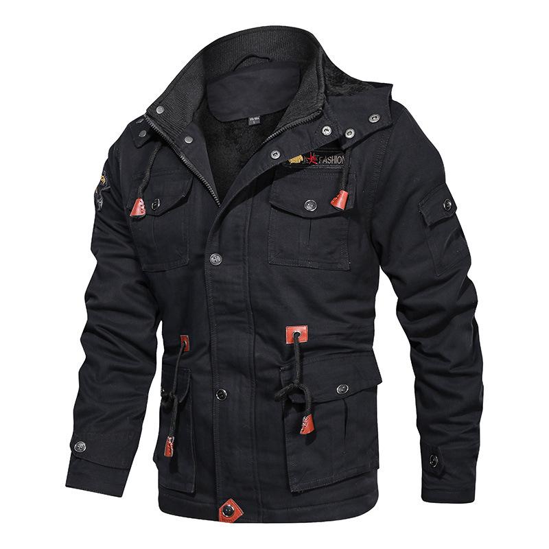 Autumn Winter Men's Cotton Wash Jacket Detachable Hooded and Fleece Thickened Mid-length Jacket for Men