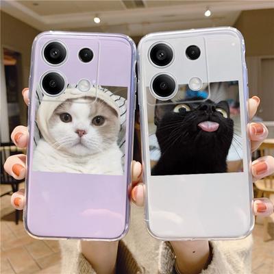 Funda de silicona suave transparente con estampado de gato divertido para Xiaomi Redmi Note 13 Pro 13C Samsung A55 A54 A34 S24 M35 iPhone 15, funda protectora a prueba de golpes para cámara