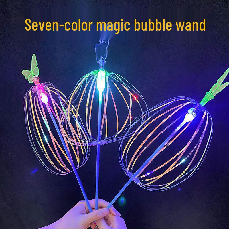 Ever-changing Magic Bubble & Colorful Ribbon Wand with Flashing Lights