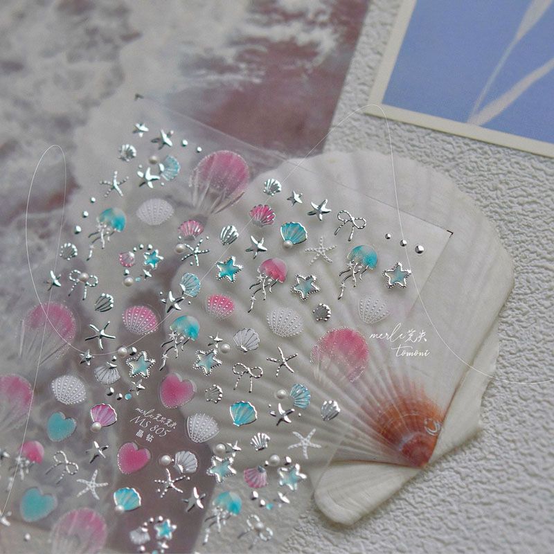 

Bright Crystal Bronzing XINGX Shell Nail Sticker Relief 3D 3D 5D Internet Celebrity Ins Marine Nail Sticker Decoration Silver Star Shell 805