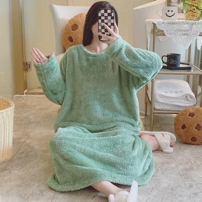 Women's Plush Jacquard Pajamas: Sweet Long-Sleeve Midi Nightdress, Plus Size, Perfect for Autumn/Winter Home or Outdoor Wear.