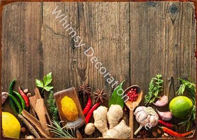 Kitchen Themed Wall Art Decor Colorful Spice and Spoon In Table Metal Tin Sign Food Cooking Ingredients Metal Art Print Decor