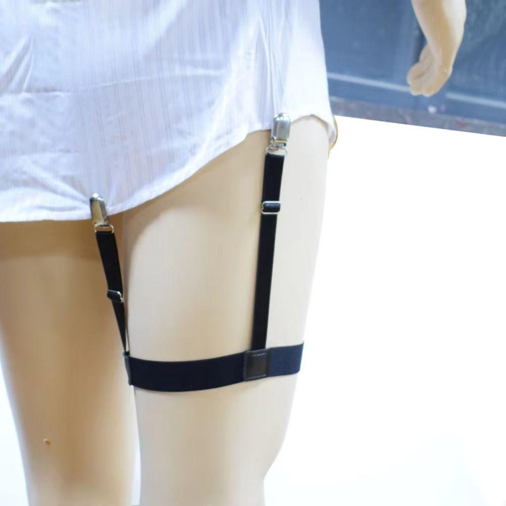 1 Pair Elastic Shirt Holder Stays Three Clip Thigh Suspender Garter Socks Fastener Clip Men Women