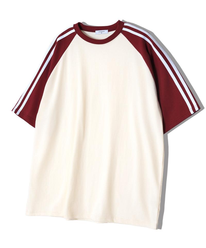 UNDEROFF Oversized Raglan Track Line Short Sleeve T-Shirt Black