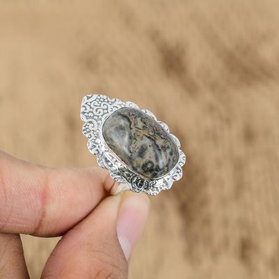 Strahlender Natürlicher Leopardenjaspis Sterlingsilber Mutter Versprechensring Schmuck