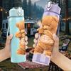 1 Stück Süßer Brauner Teddybär Cartoon-Druck 750ml Tragbare Sport-Wasserflasche Auslaufsicher Fitnessstudio Outdoor Reise Trinkbecher