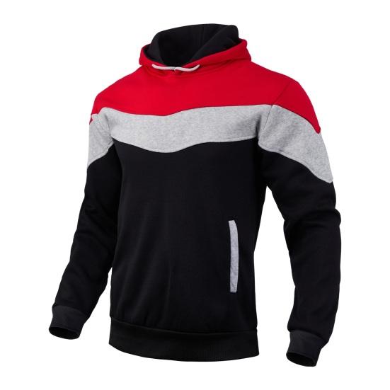 Мужская толстовка с капюшоном на осень-зиму с цветными блоками, на шнурке, толстый плюш с длинными рукавами, большой карман, с капюшоном M красный черный