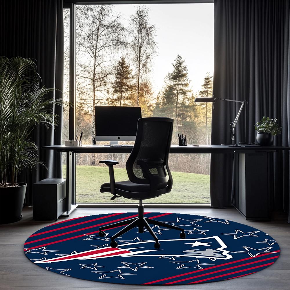 New England Patriots Printed Round Rug Carpet Chair Rug Area Rug Entryway Doormats,for Office Chair Living Room Bedroom Kitchen Room.