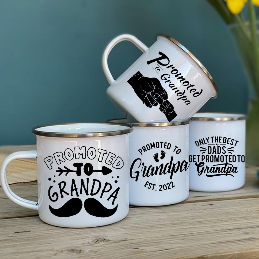 Promoted To Grandpa Mug Grandfather Coffee Mugs For Pregnancy Announcement New Baby Family Enamel Cup Surprise Gift For Grandad
