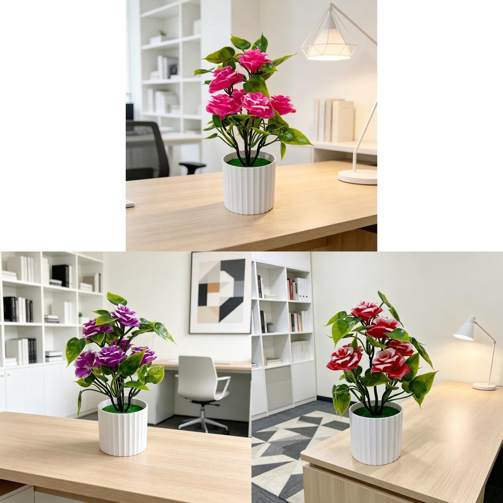 Artificial Rose Plant With Plastic Construction For Wedding Decor And Home Display