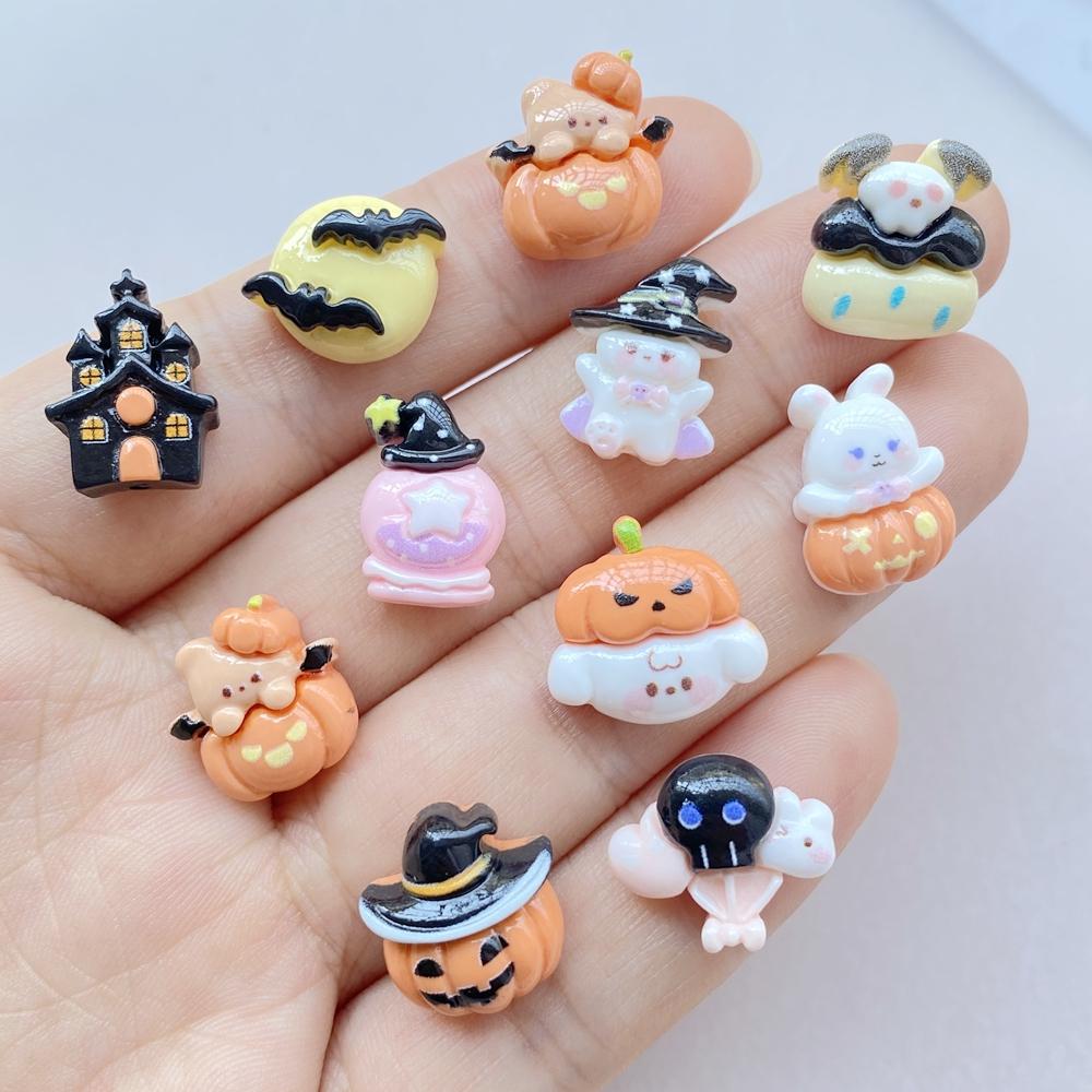 20 Pcs Cute Mini Halloween Bat Pumpkin Flat Back Resin Cabochons Scrapbooking DIY Jewelry Hairpin Craft Decoration Accessorie