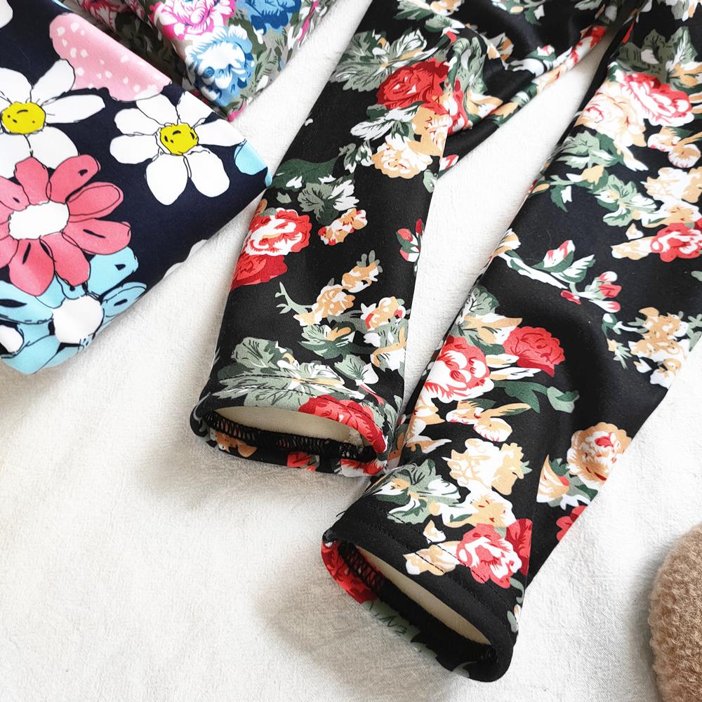 Floral Print Autumn Winter Thickened Warm Kids Pants Baby Girl Velvet Leggings Children's Trouser