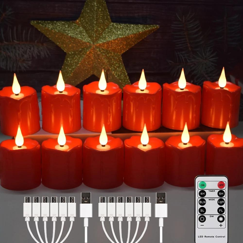 Realistic Flickering Flame LED Candle USB Rechargeable with Remote Waterproof 8H Timer for Wedding Holiday Home Decor Gift Set