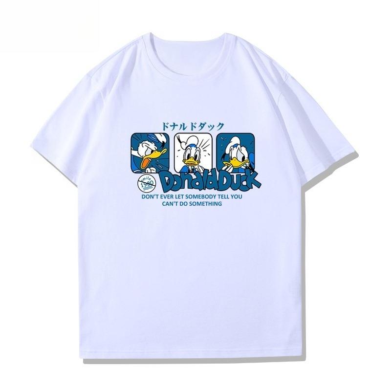 

Американский Ретро Футболка с коротким рукавом с принтом Дональда Дака Свободная Унисекс и Женская Хлопковая Универсальная Летняя Топ с коротким рукавом S