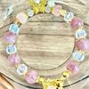 Natural Five Elements Multi-Gemstone White Crystal, Amethyst, Green Phantom Quartz, Strawberry Quartz Multi-Gemstone Single-Strand Bracelet for
