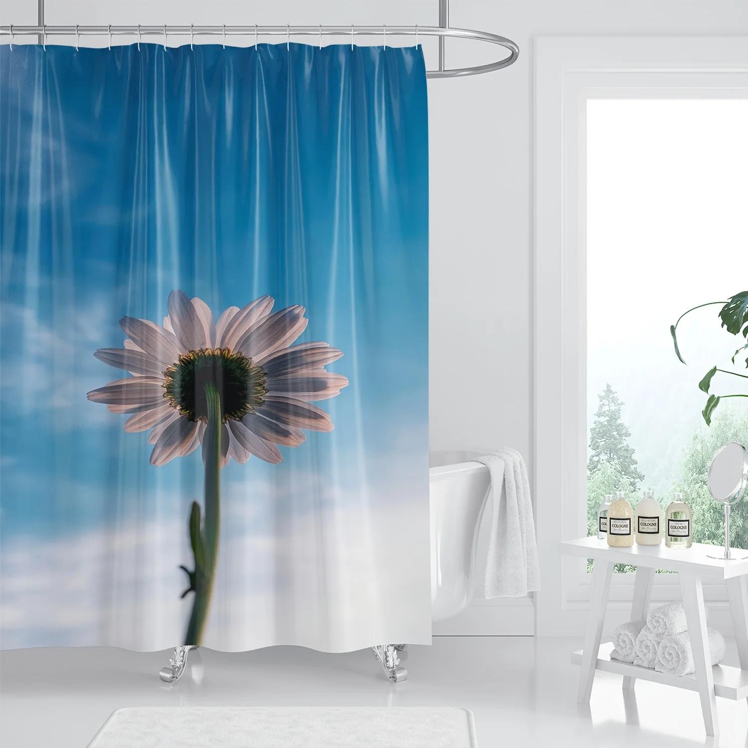 

Vibrant Wildflower Digital Print Shower Curtain - Water-Resistant Polyester, Easy Install Hooks, Perfect for All Seasons W90xH180cm