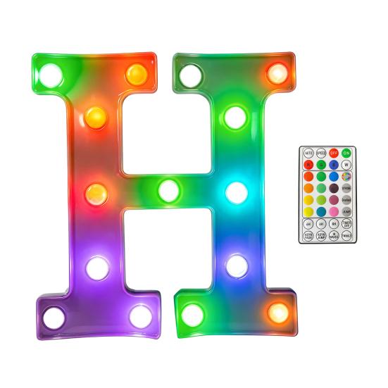 LED Letter Lamp with Remote Control, Dimmable Marquee Alphabet Light for Wedding Birthday Party, Indoor Outdoor Letter Light H