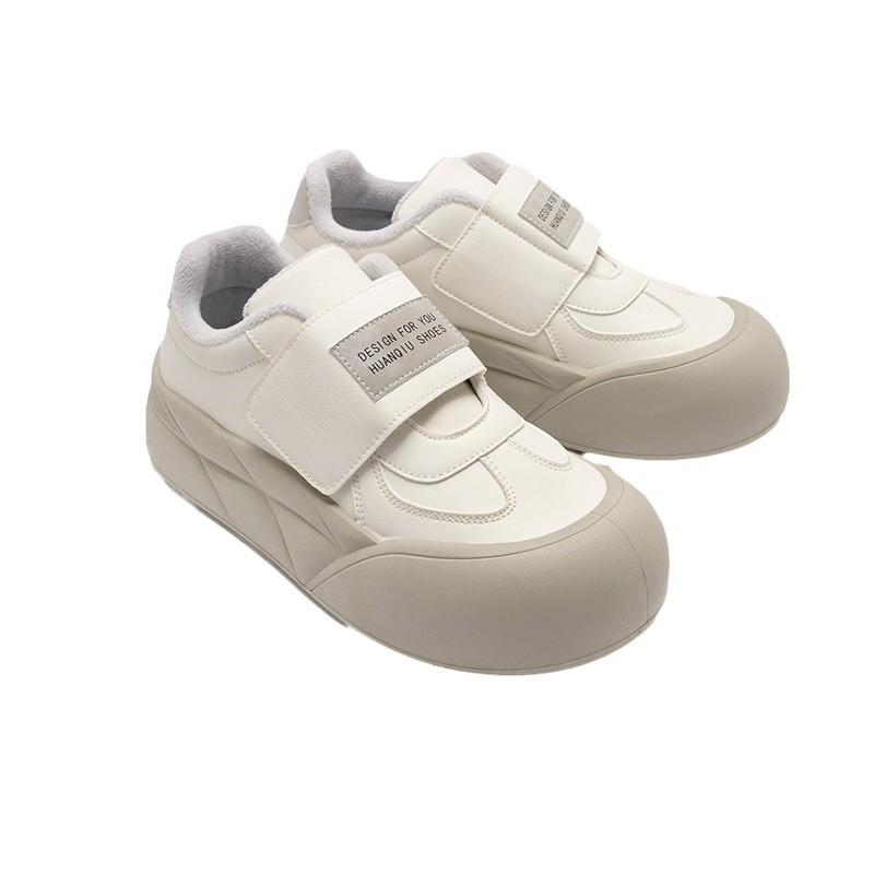 Global velvet warm Velcro board shoes women's ZHQ-HY305-1 winter season new thick-soled versatile white shoes