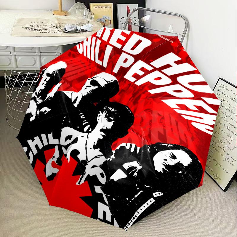 1PC Hot Chili Music Umbrella Folding Umbrella, Automatic Umbrella 8-Frame for Travel, Casual Lightweight Birthday Christmas gift